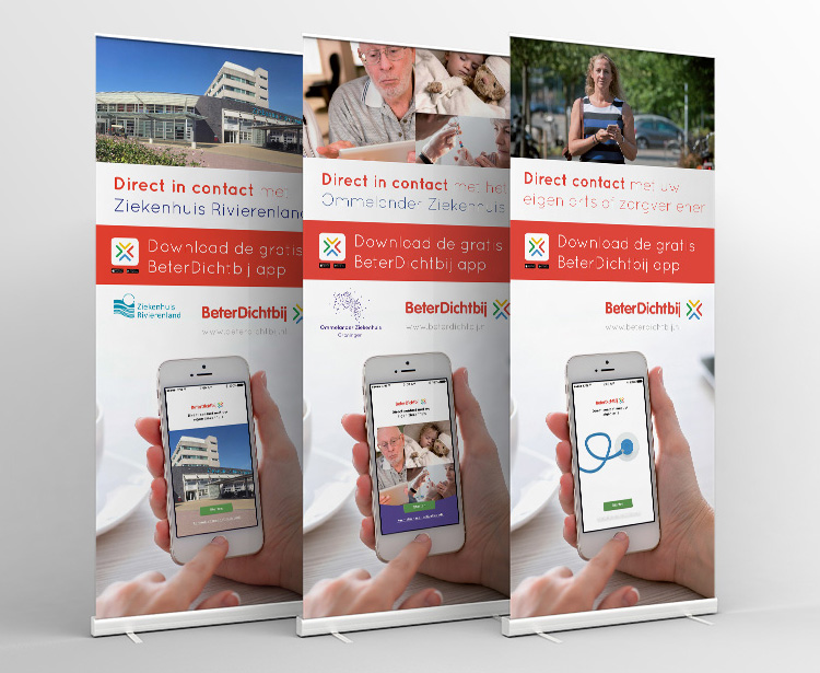 Beter Dichtbij layout vlag ontwerp roll-up banner vormgeving evenement opmaak app promotie reclame