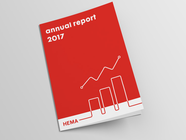 AR annual report HEMA 2017 2018 helder overzichtelijk jaarverslag financieel overzicht grafieken ontwerp vormgeving blits layout duidelijk communicerend opmaak huisstijl rood vlak branding corporate identity